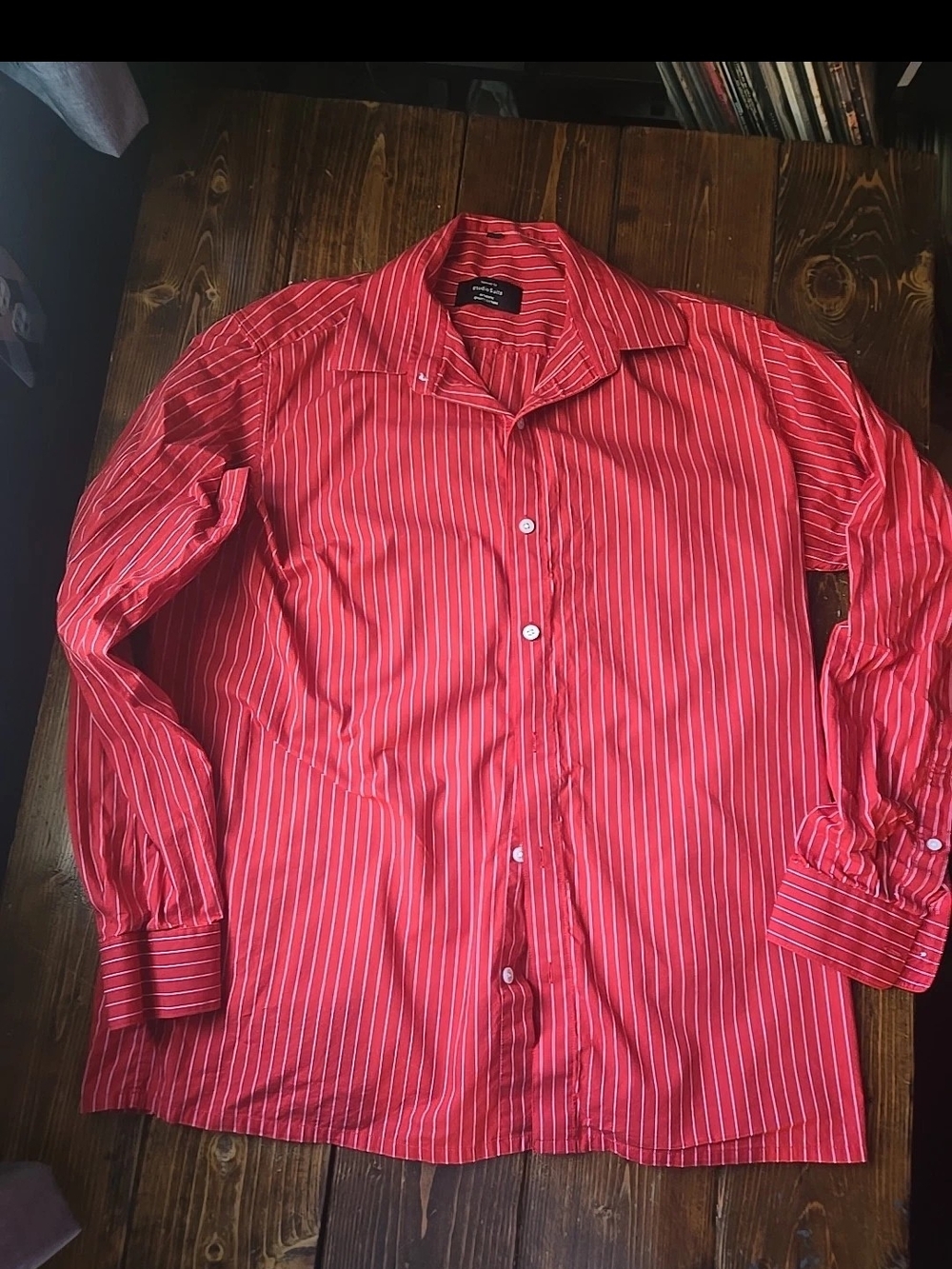 Studio Suits Cotton Red Pinstripe Long-Sleeve Dress Shirt